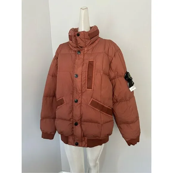 NWT Stone Island Mens Down Packable Hood Compass Badge Puffer Jacket Rust Large - Picture 8 of 10